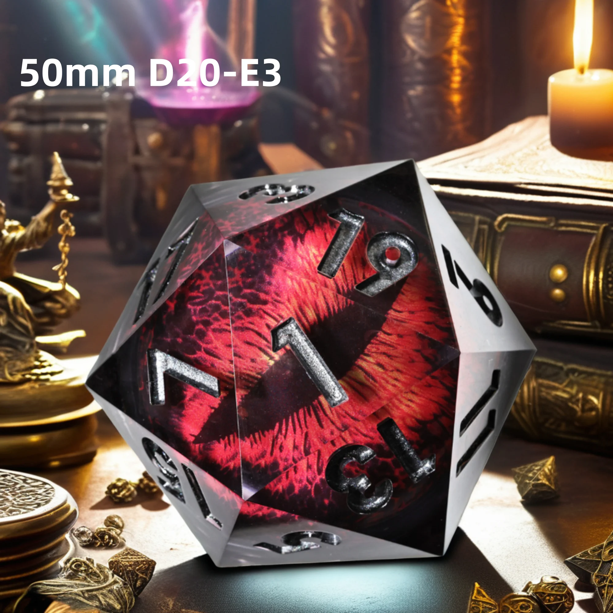 MINI PLANET DND 50mm D20 Czerwone Smocze Oko Kości do TRPG Dungeons&Dragons Wielościenne Żywiczne D&D D20 Kości do Gry Planszowej COC z Pudełkiem