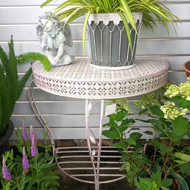 

Foreign trade retro balcony, porch, table, iron flower rack, garden yard, outdoor American rural flower rack, storage rack