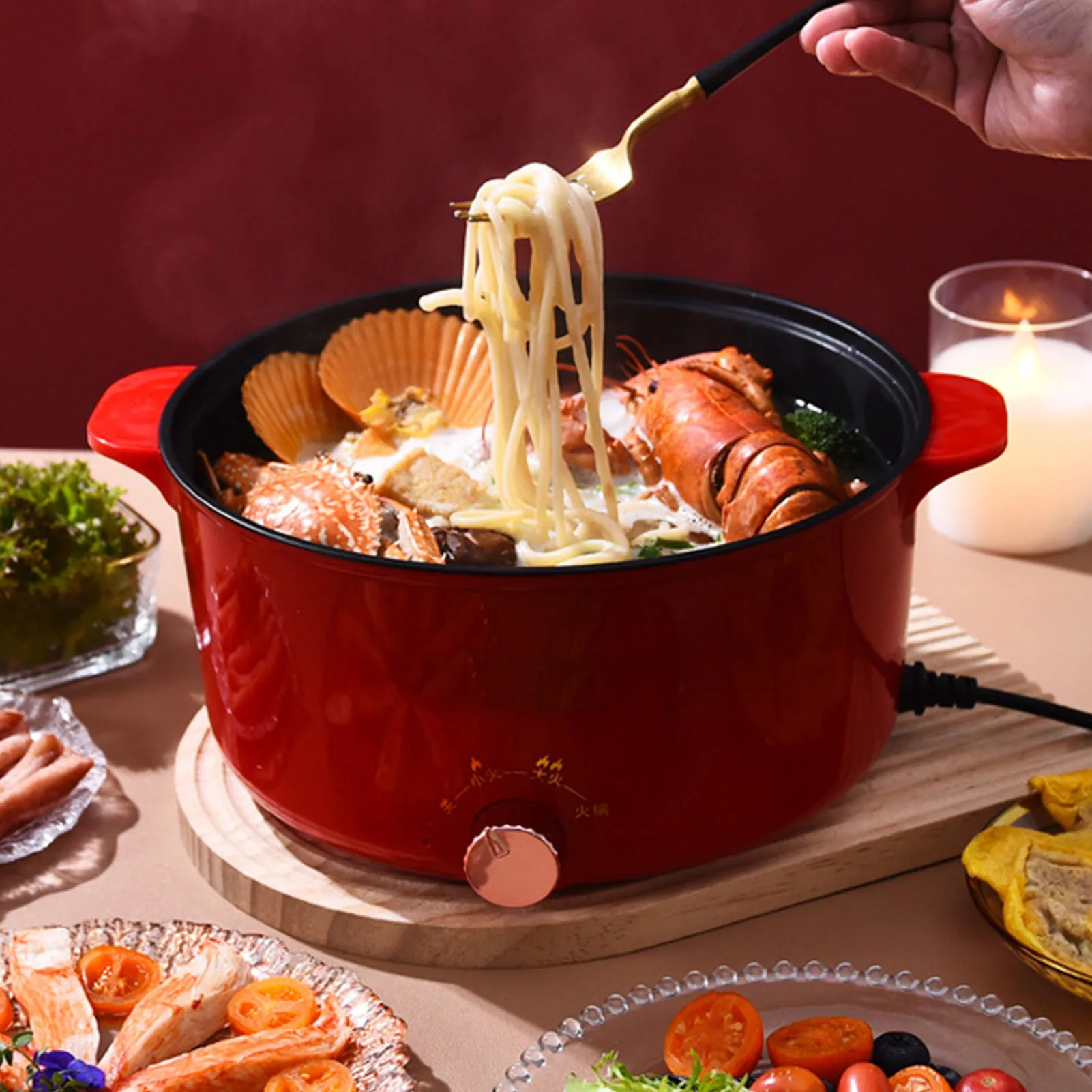 電気ポット 2.3L 400‑800W 3 ギアノブ制御ノンスティック電気鍋