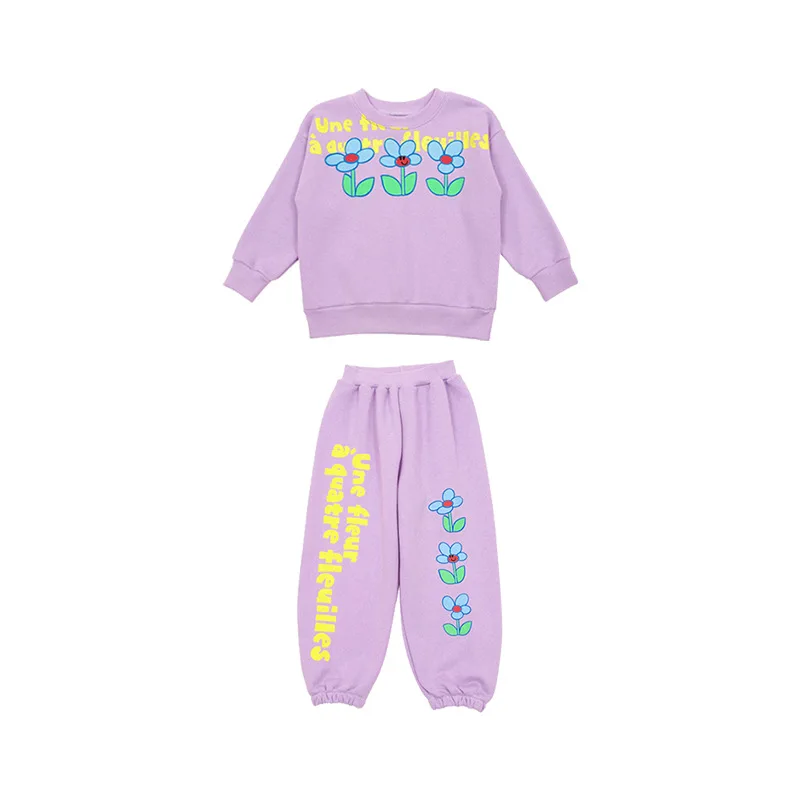 Sweats à capuche College de fleurs violettes pour enfants, pantalons PVD pour garçons et filles, tout ce qui est imbibé, coréen, automne, nouveau, 2023 AW