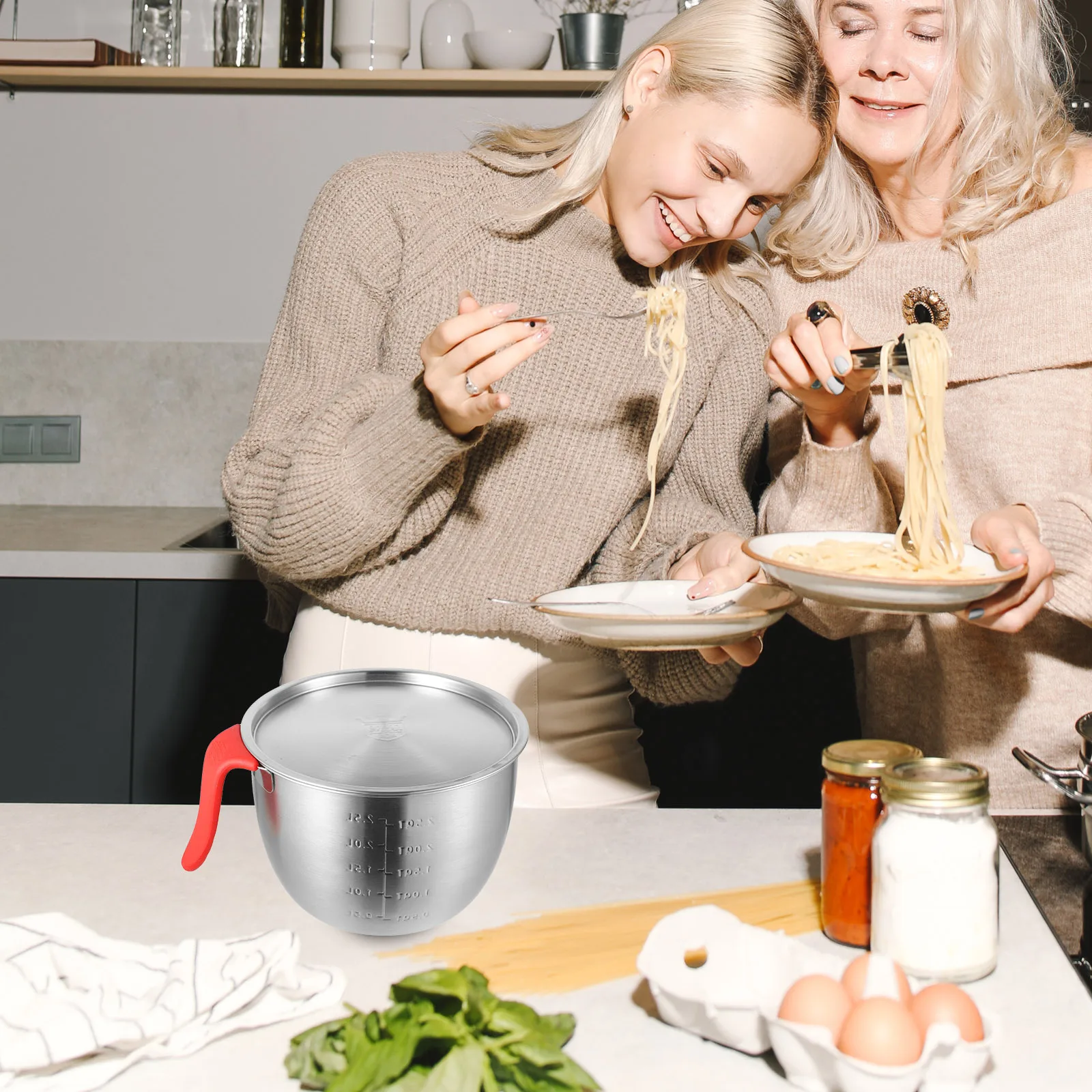 

Набор из 1 прочной миски для салата из нержавеющей стали с крышкой и ручкой для взбивания яиц, маринования мяса и смешивания ингредиентов