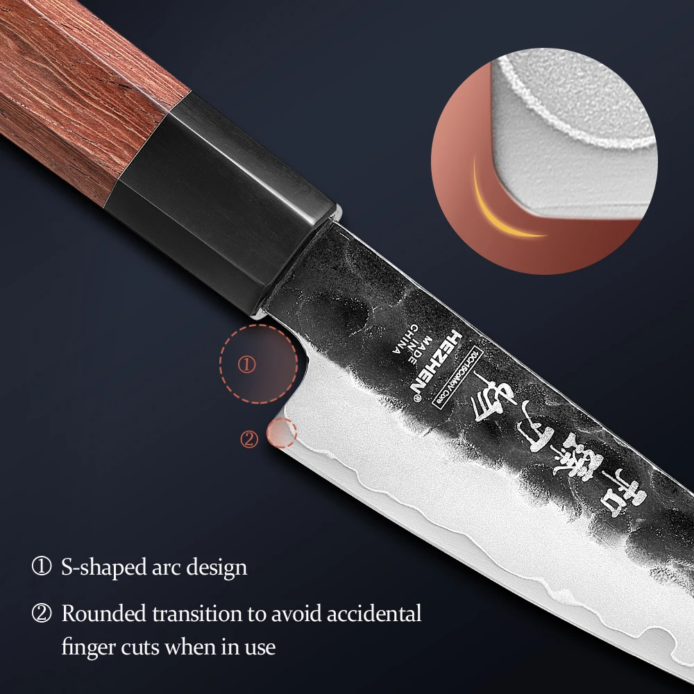 HEZHEN 4 Inch Paring 3 Layers Composite Steel High quality Rosewood Handle Kitchen Tools Cook Knife Stainless Steel Gift Box