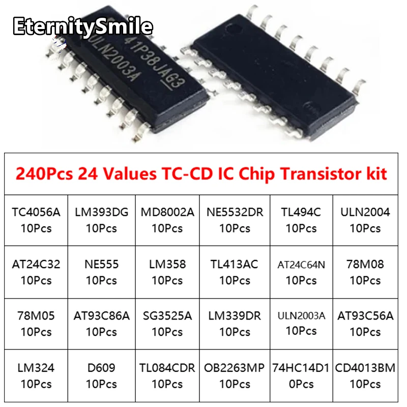 240Pcs/ Box IC Chip Transistor Kit TC-CD 24 Values SMD Integrated Circuit TC4056A TL494CD NE555 LM358D LM393P SG3525A 78M08