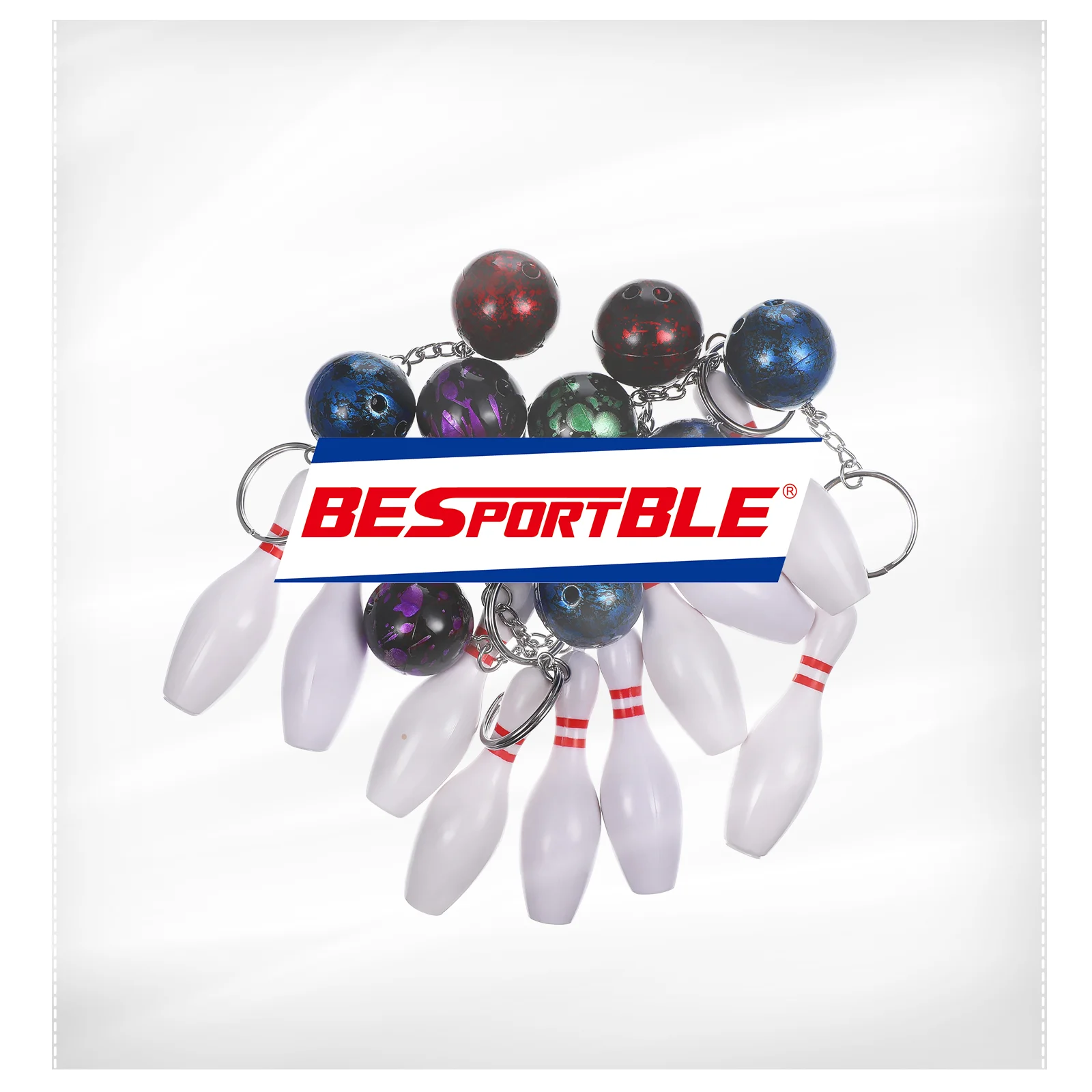 10 Pcs Sporty Bowling Keychain Ring Ball and Pin Charm Keychains Man Mini Keyring