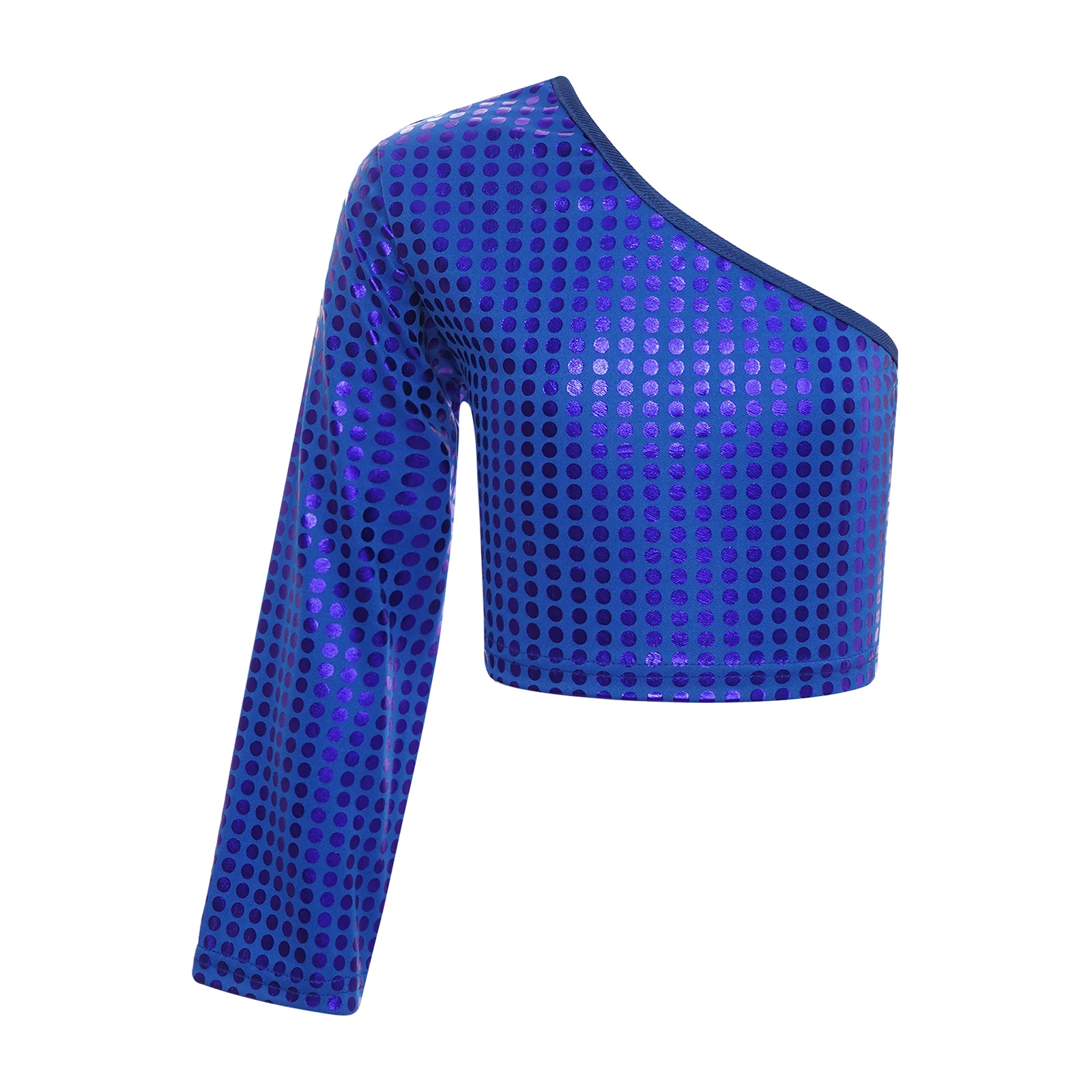 

Kids Girls Boys Metallic Shiny Dots Dance Crop Top Fashion Long Sleeve T-shirt Cheerleading Jazz Dance Party Performance Costume