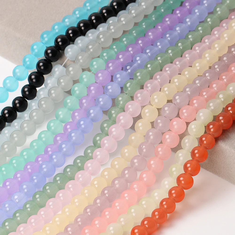 6/8/10mm Imitated Jade Opaque Glass Round Loose Beads For Jewelry Making DIY Bracelet Necklace Earring Findings