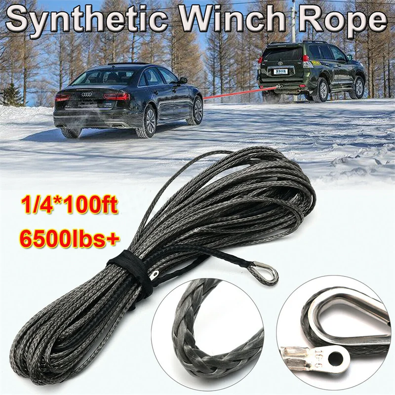 

6500lbs Synthetic Fiber Winch Rope with Sheath,1/4 X 100ft Car Towing Rope Pulling Rope Car Accessories