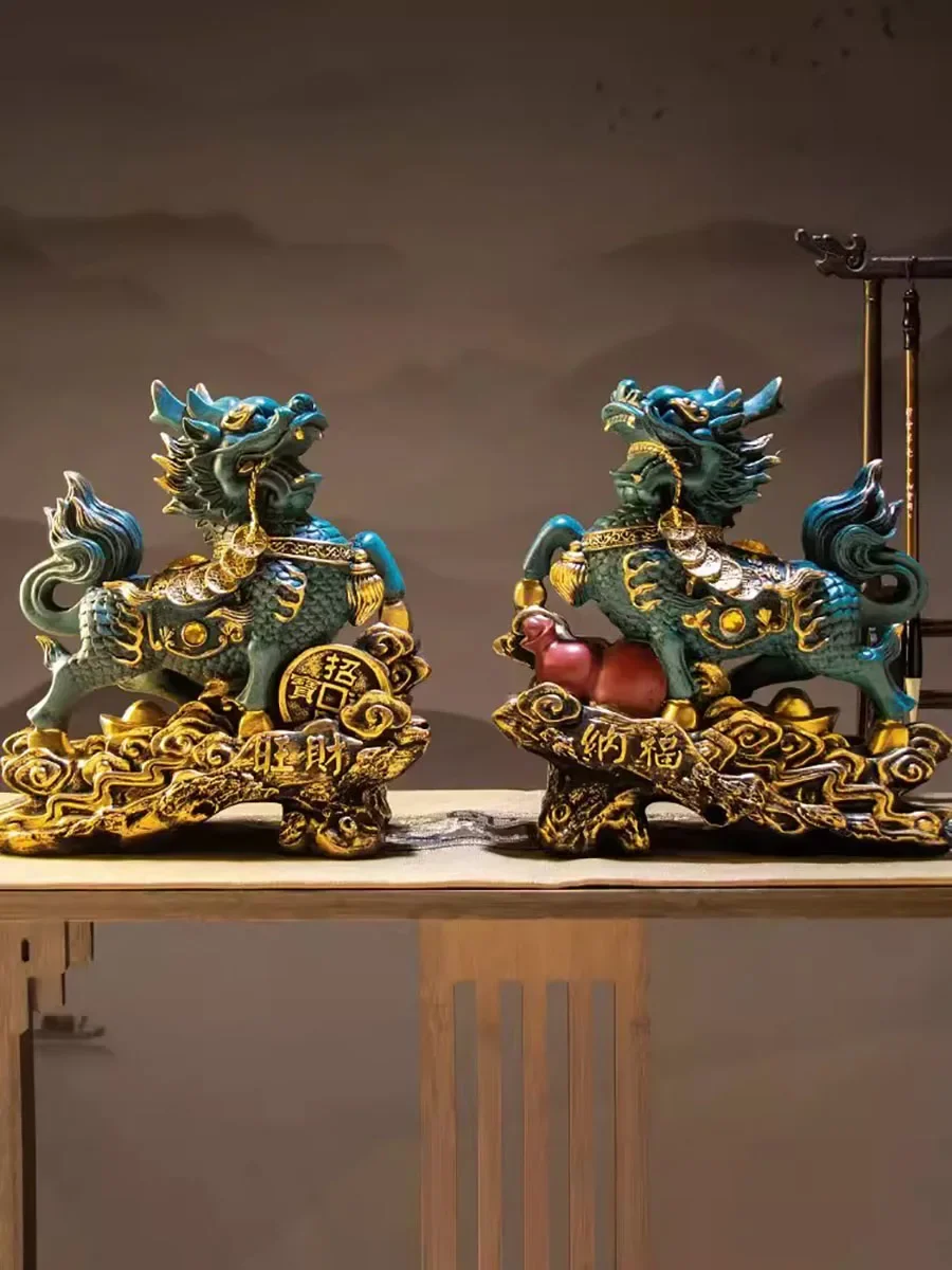 

Китайская статуя Кирин на удачу, властное животное, украшение для дома, гостиной, современная художественная скульптура из смолы, аксессуары в подарок