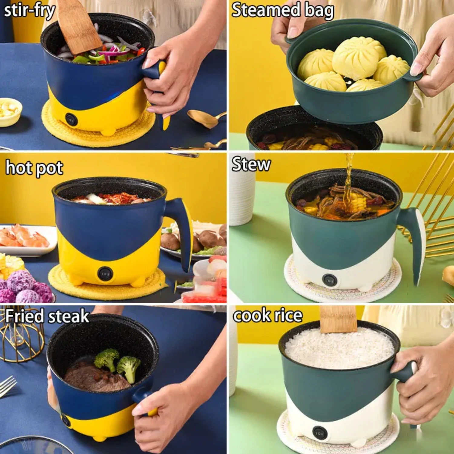Mini  Cooking Non-stick Cooking 1-2 People Hot Pot Double Layer Mini Non-stick Pan Multifunction  Cooker Househ