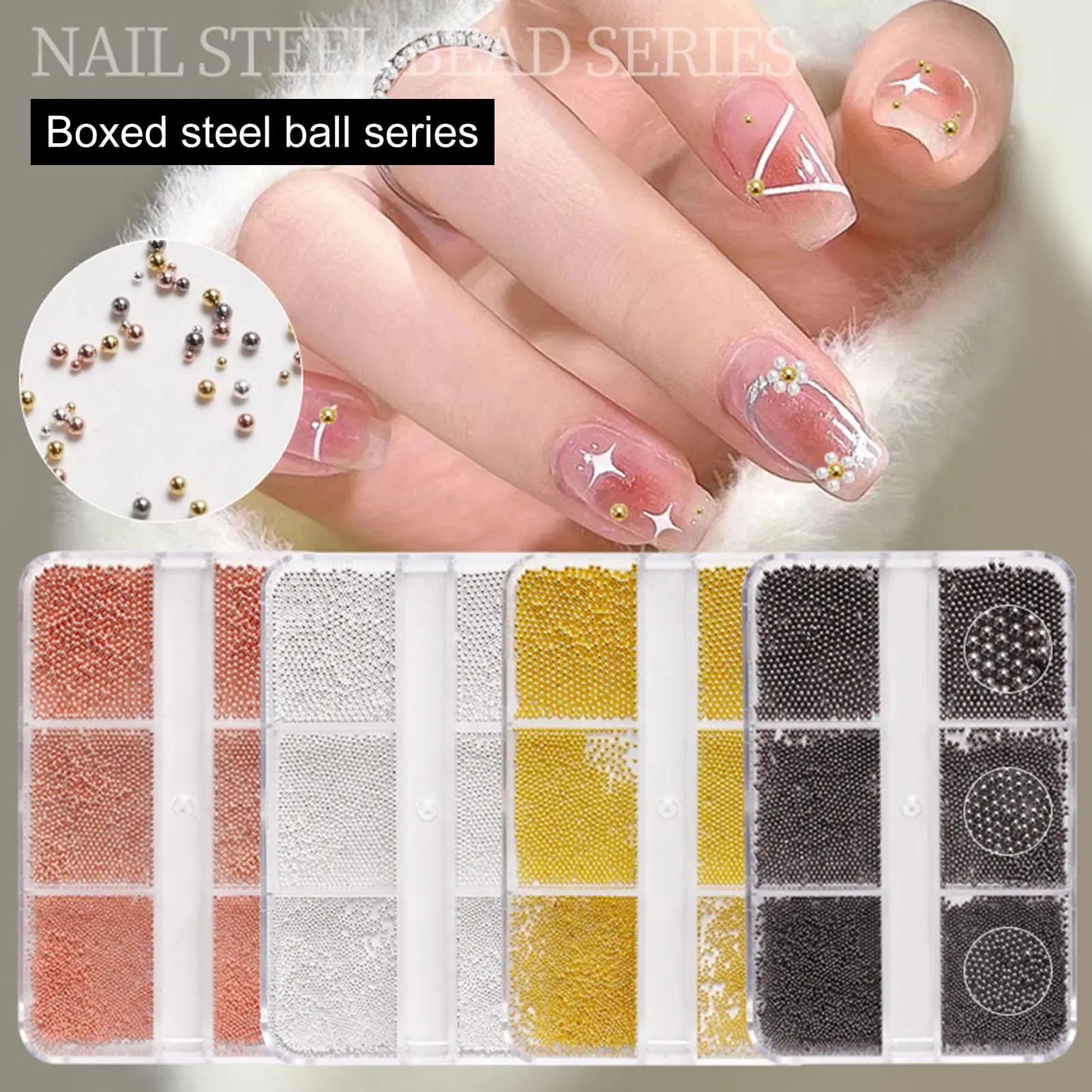 1 Box Mini Steel Beads Shiny Three-dimensional Non-porous Solid Tiny Beads DIY Nail Art Accessories Nail Art Decoration Caviar