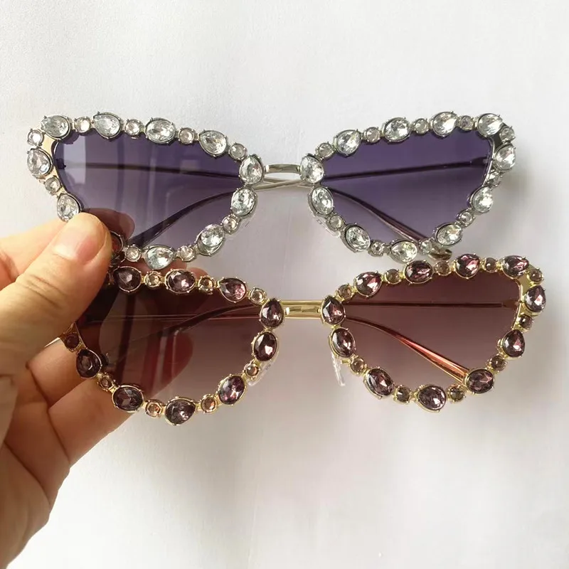 

Fashion Sun Glasses Cat Eye Adumbral Small Frame Anti-UV Spectacles Alloy Diamond Studded Eyeglasses Women Sunglasses