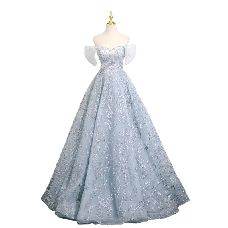 فستان سهرة بحزام للنساء 2026 مضيف وصيفة العروس ذو ملمس راقي جديد ، فستان خرافي للغاية لحفلات الكبار الراقية