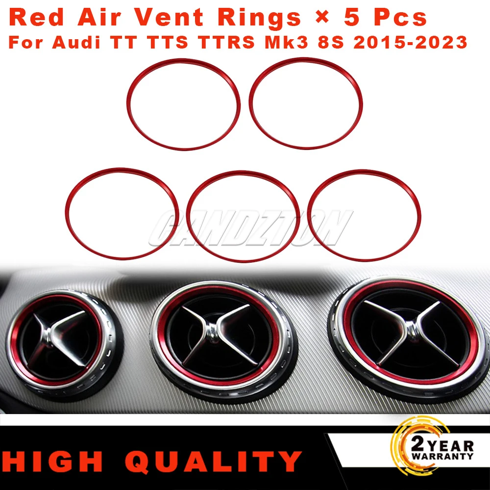 

5Pcs New Air Conditioner Vent Outlet Ring Trim Decor For Audi TT TTS TTRS Mk3 8S 2015-2023 Red Air Vent Rings Car Accessories