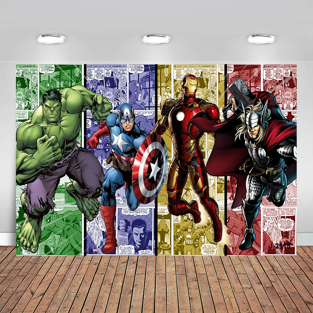 

The Avengers Birthday Background Children Baby Cartoon Superhero Party Decorations Custom Photography Poster Photos Backdrops