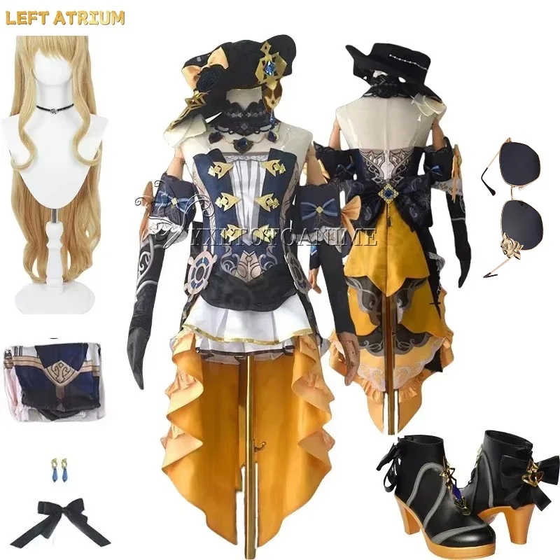 

Game Genshin Impact Navia Cosplay Costume Wig Dress Uniform Fontaine Spina Di Rosula Hat Earrings Gloves Necklace Party