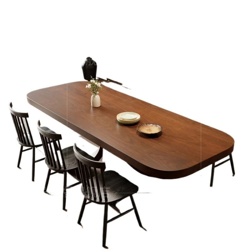 

North American cherry wood dining table and chairs wabi-sabi art design petal eating table rounded corners anti-collision living