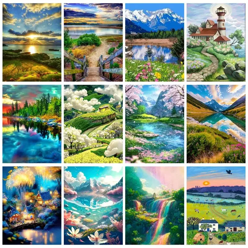 618466 Paint By Numbers Handmade Landscape Mountain Coloring By Numbers Crafts Picture Drawing Wall Art Gift