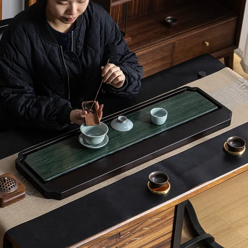 for Light Luxury Natural Heavy Bamboo Wood Grain Stone Tea Tray Home Office Simple Modern