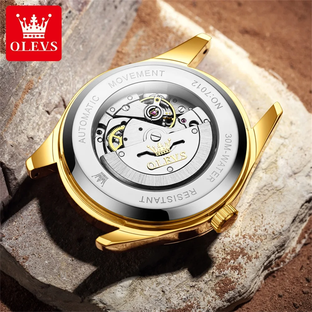 Relojes OLEVS para hombre, correa de acero fino de lujo, bisel de diamante, reloj de pulsera mecánico automático de marca Original para hombre, fecha resistente al agua