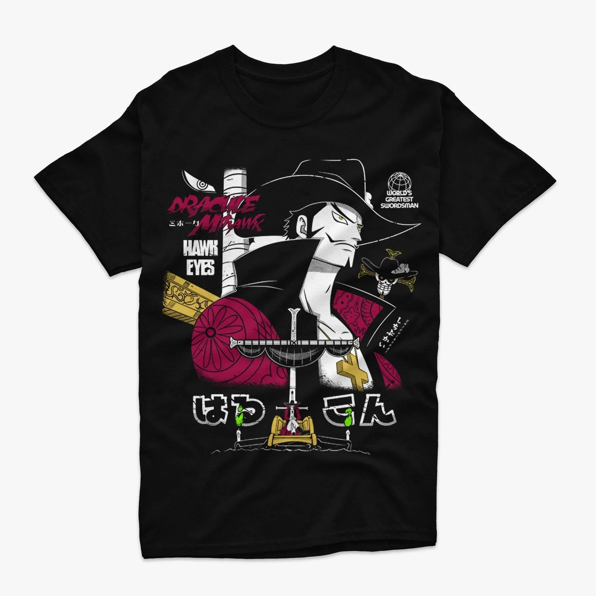 Camiseta gráfica de One Piece Dracule Mihawk Hawk Eyes, el mejor espadachín del mundo, camiseta de algodón estilo Anime Manga Streetwear
