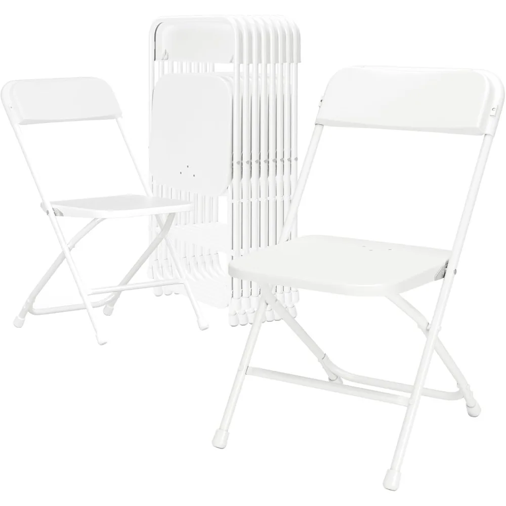 10-Pack White Plastic Stackable Folding Chairs with Steel Frame for Indoor and Outdoor Use, Portable and Commercial Grade, Suppo