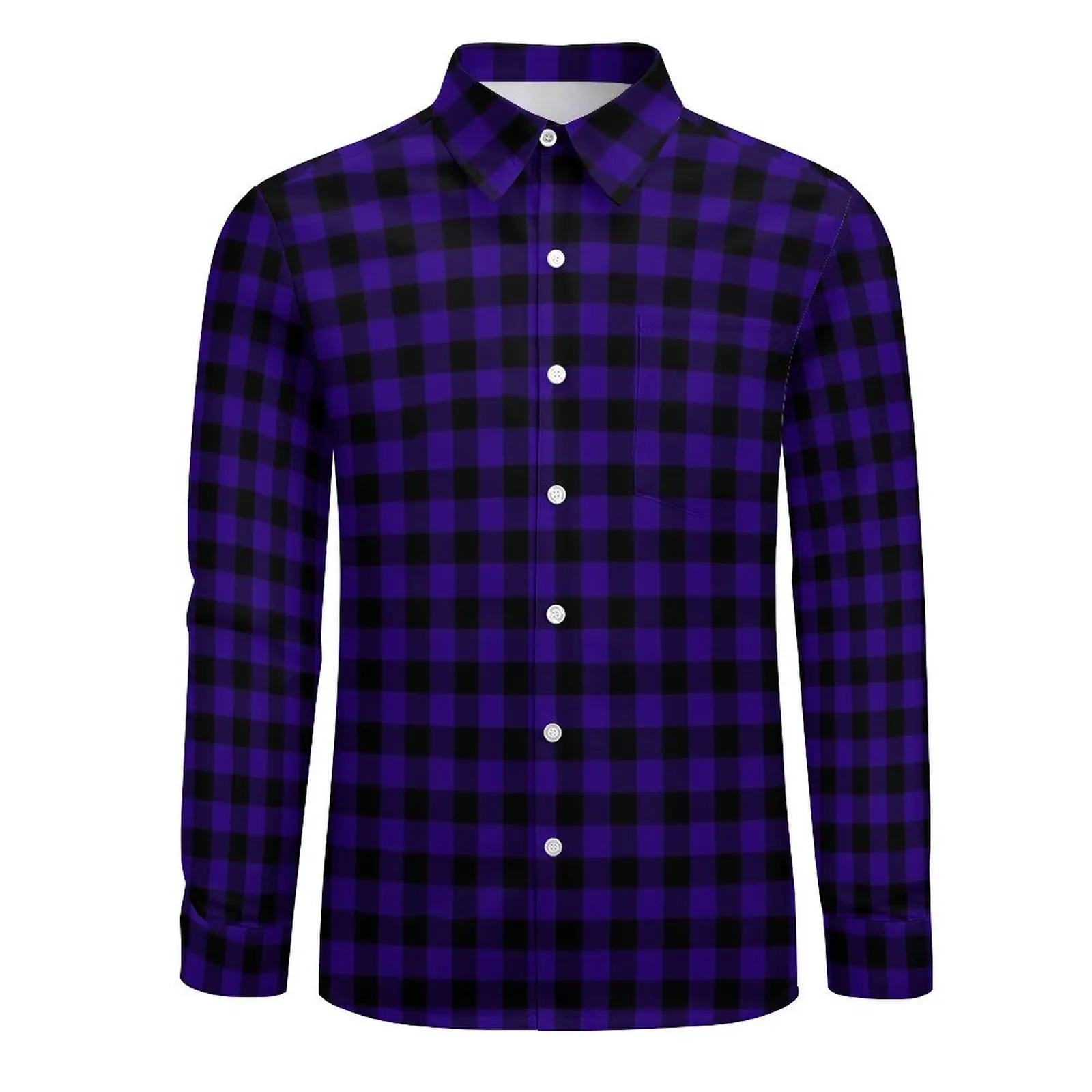 Black Purple Blue Plaid Casual Shirts Checkered Print Retro Shirt Spring Fashion Oversized Blouse Men Long Sleeve Top Gift