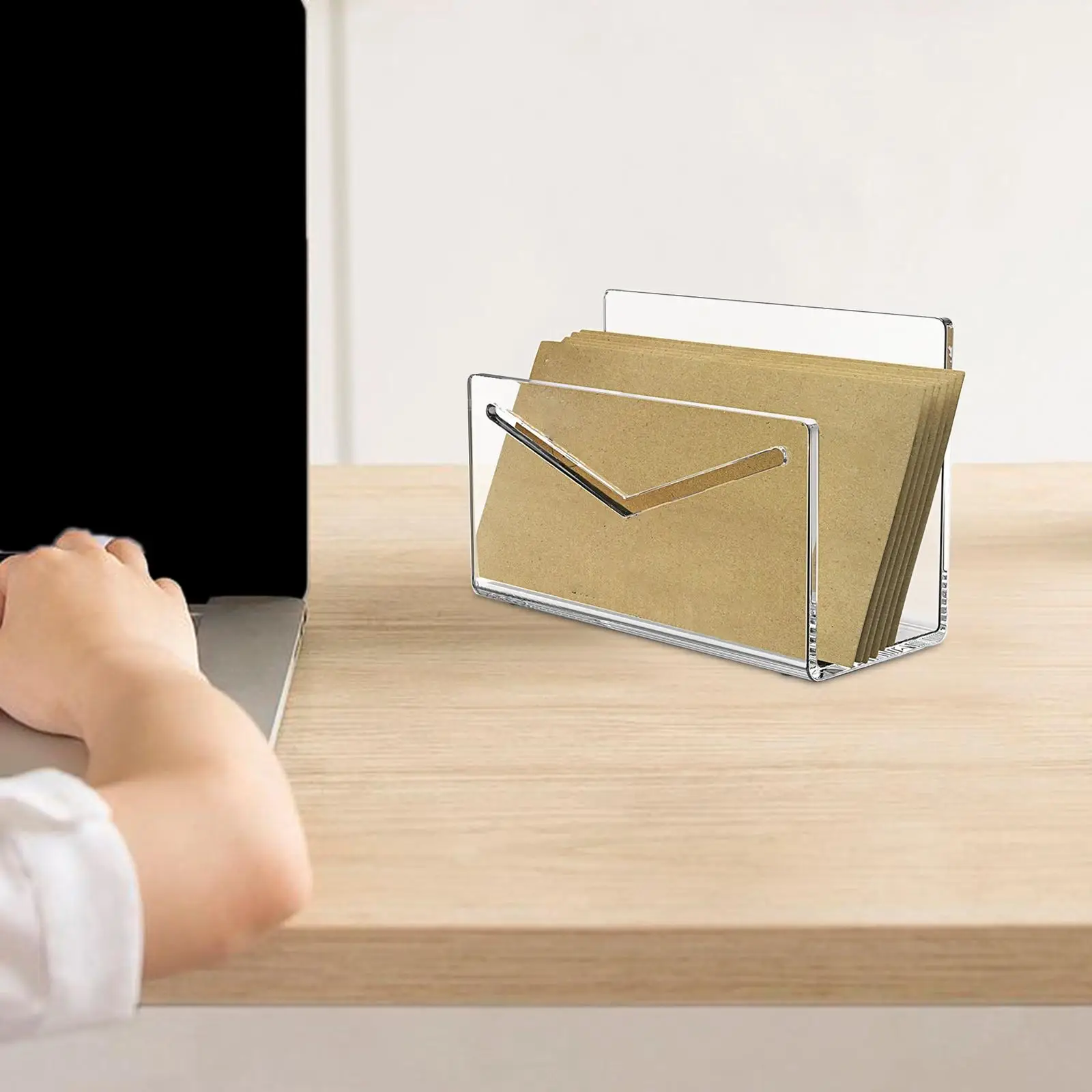 Clear Acrylic Mail Sorter Countertop Envelope Organizer Letter Holder File Rack Desk Storage for Workspace