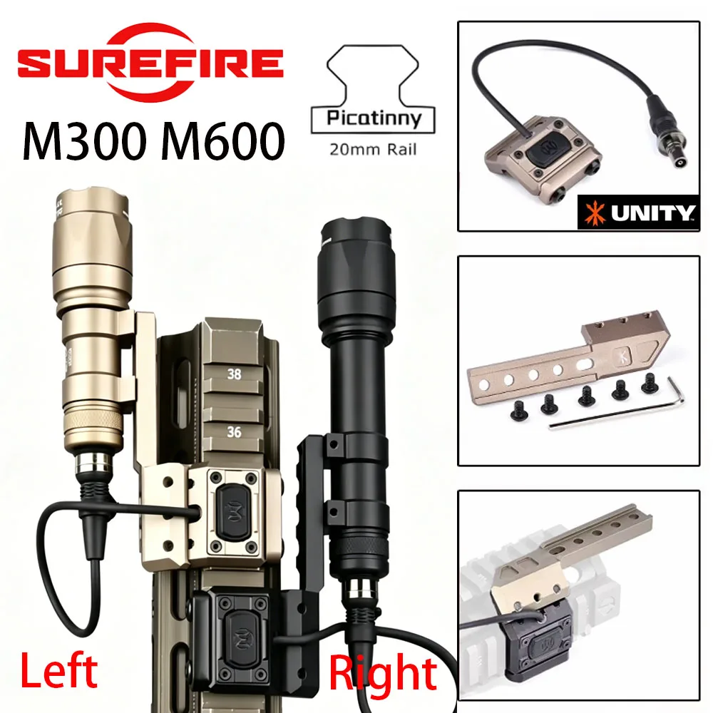 Surefire M300 M600 Scout Light with Switch Light Left/Right Offset Mount Flashlight Hunting Pressure Switch 600 Lumens 20MM Rail