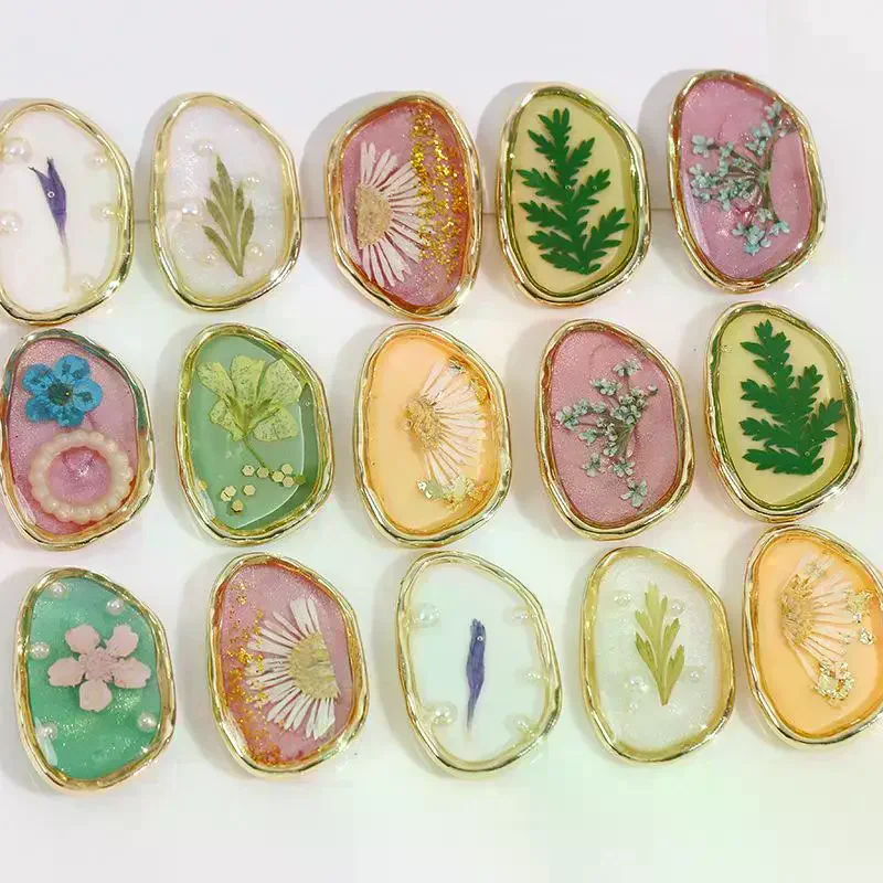 Pearl Oval Flowers Sand Granular Glue Green Leaf Pink Dried Flower Alloy Accessories Earrings DIY Jewelry Accessories