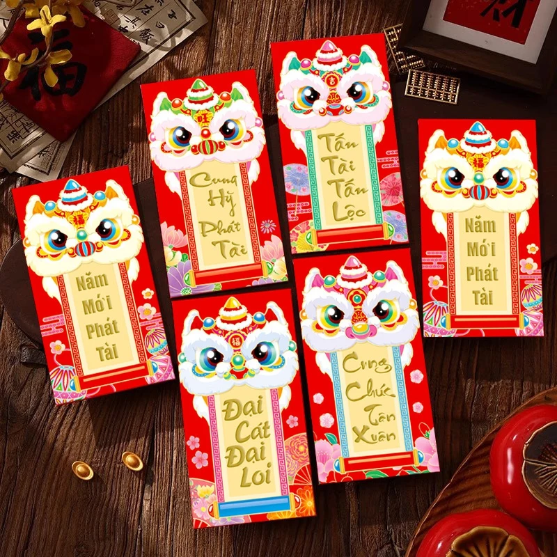 6 قطعة السنة الجديدة الفيتنامية المغلف الأحمر مهرجان الربيع الصيني محظوظ الأحمر المغلفات 2026 فيتنام هونغباو المال جيب الإمدادات #6