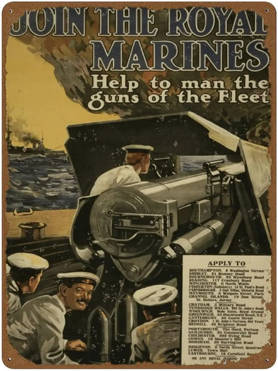 Join The Royal Marines. Help to Man The Guns of The Fleet Vintage Classic British WW1 Propaganda Poster Novelty 12x16 Tin Sign M