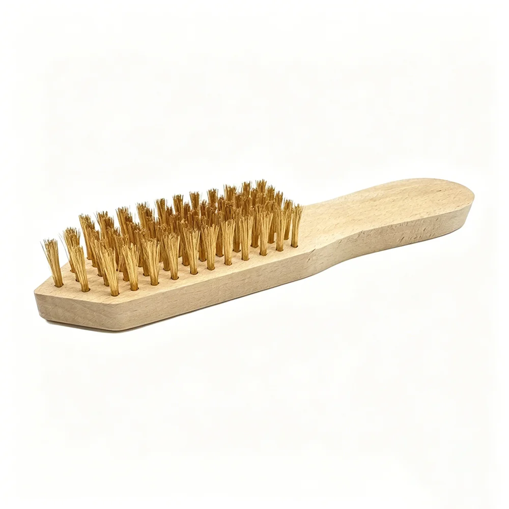 Tapered Brass Hand Brush Wooden Handle Non-Scratch Brass Bristle Jewelry Metal Copper Oxidation Cleaning Polishing Brush