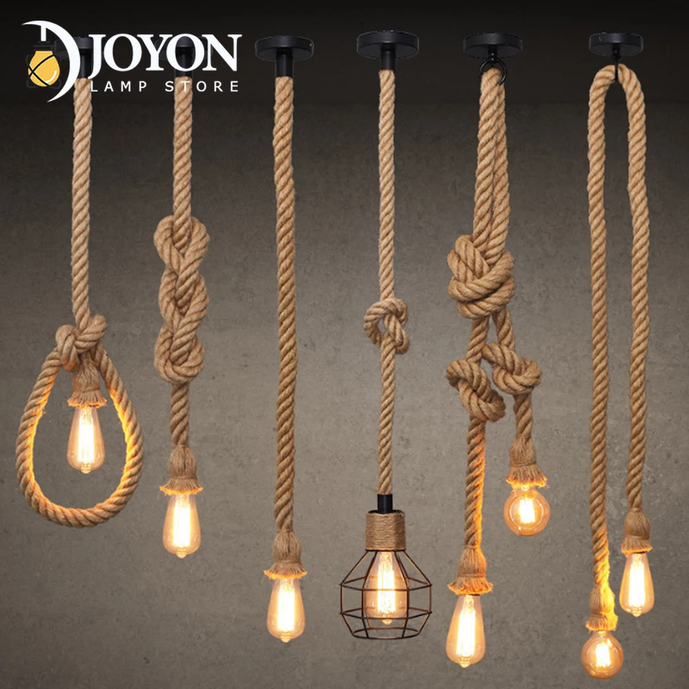 

2 Heads Vintage Pendant Light Hemp Rope Pendant Lamp Fixture E27 Base Hanging Light for Dining Hall Restaurant Bar Home Decor