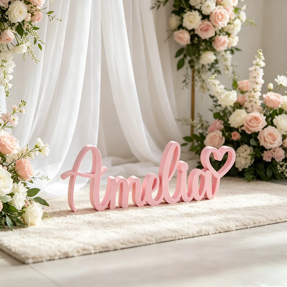 1 Stück personalisierte herzförmige PVC-Holz-Namensschild, Schlafzimmer-Tischdekoration, Ornament für Kinderzimmer, Taufe, Hochzeit, Jubiläumsgeschenk