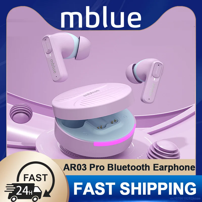 mblue AR03 Pro Earphones Wireless Bluetooth 5.3 Headphones 13mm Dynamic Coil HD Mic Call Headset HiFi Stereo Game Music Earbuds