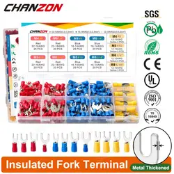 160/200PCS SV1.25 SV2 SV5.5 Electrical Fork Splice Crimp Wire Connector Kit Insulated Copper Wirefy Solderless Terminal 22-10AWG