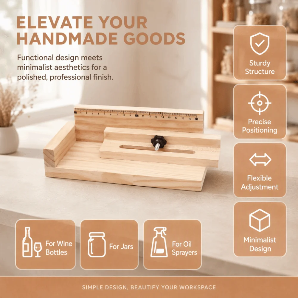 Durable Manual Labeling Machine Solid Wood With Ruler Label Applicator Tool Label Positioning Stand Home Workshop
