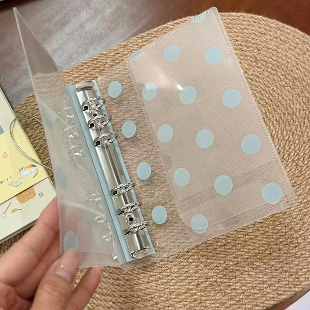 Mint Green Polka Dot A6 Card Pouch, Korean Style Tie-Band Sealing, for Kpop Lomo Photos & Office Sorting