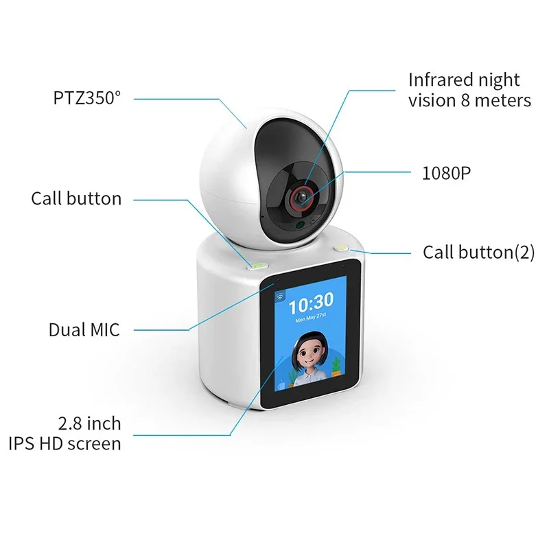 Imagem -06 - Câmera ip Wifi de 5mp com Tela Ips de 28 Polegadas Chamada de Vídeo Áudio Câmera ip Ptz 1080p Segurança Doméstica Cctv Monitor de Bebê Interno