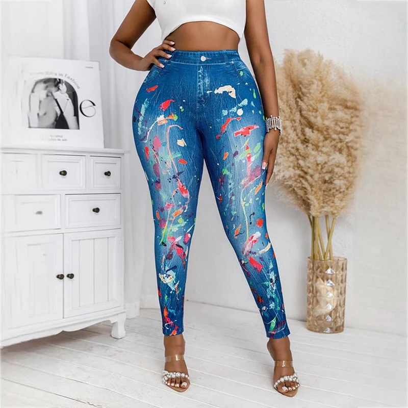 Spring Summer Women Pencil Jeans Streetwear Hot Girl Splatted Paint Skinny Stretch Denim Streetwear Holes Ripped Jeans