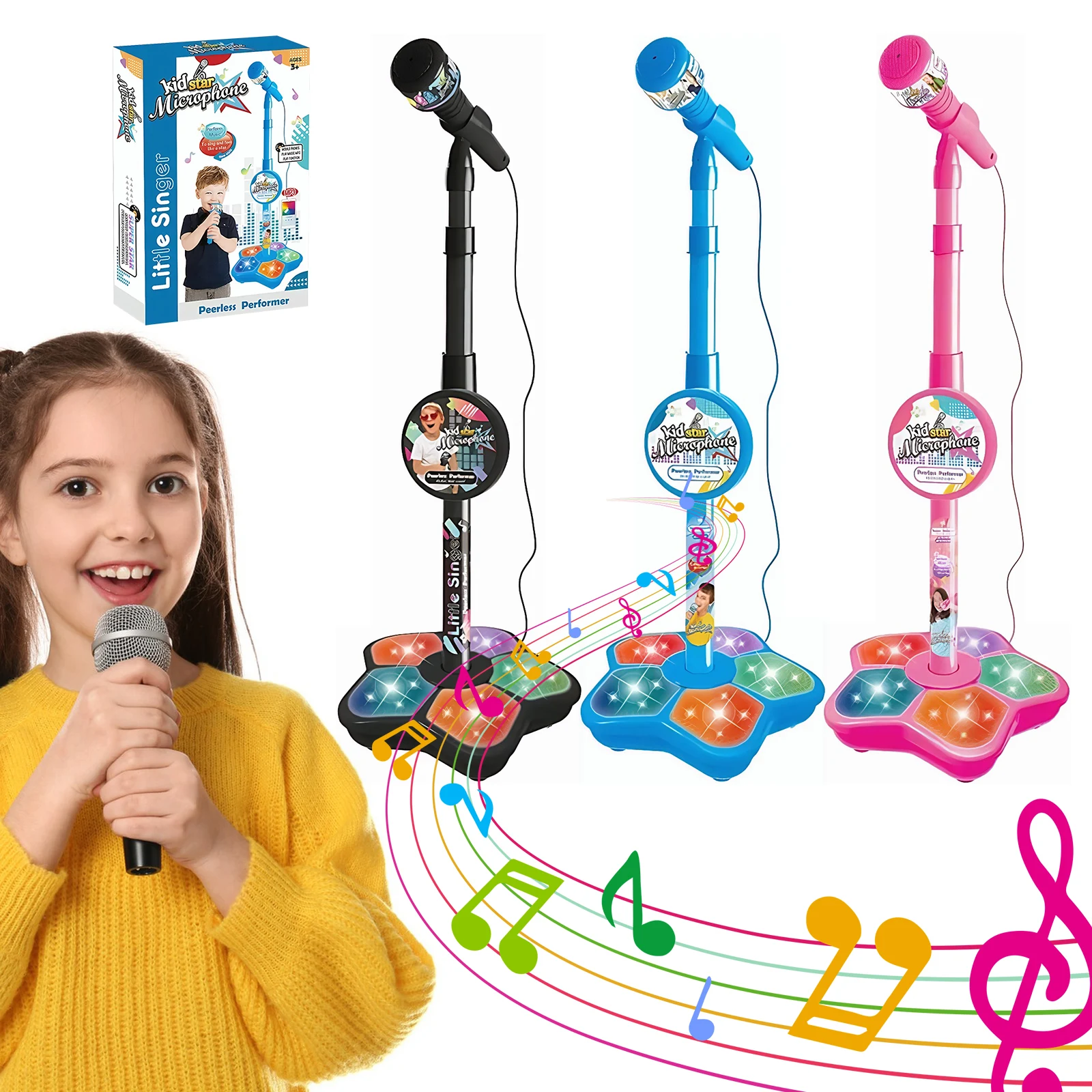 Kids Microphone with Stand Karaoke Song Machine Music Instrument Toys Brain-Training Educational Toys Birthday Gift for Girl Boy