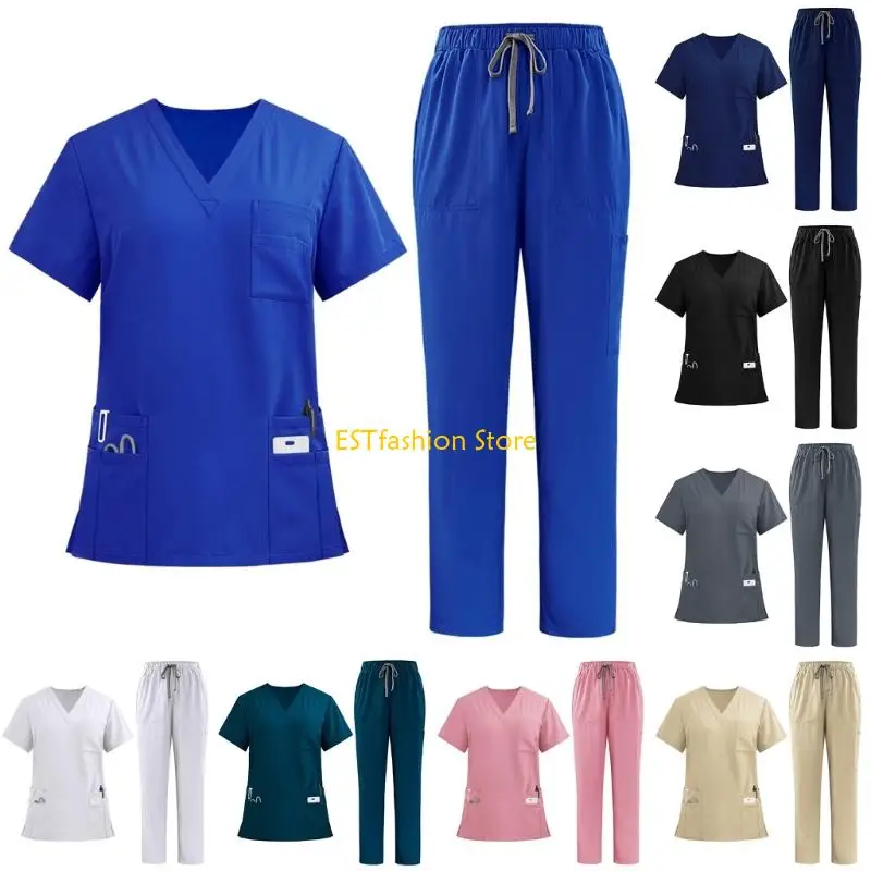 

Наборы скрабов Y5GC для женщины Essential Jogger Scrub Set Uniform Winment rest V-образный выстрел и грузовые брюки на шнурке