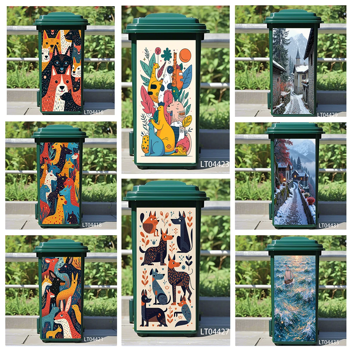 

Waterproof Wear-Resistant PVC Self-Adhesive Trash Can Stickers, Fairy Tale Town & Cartoon Illustration Design