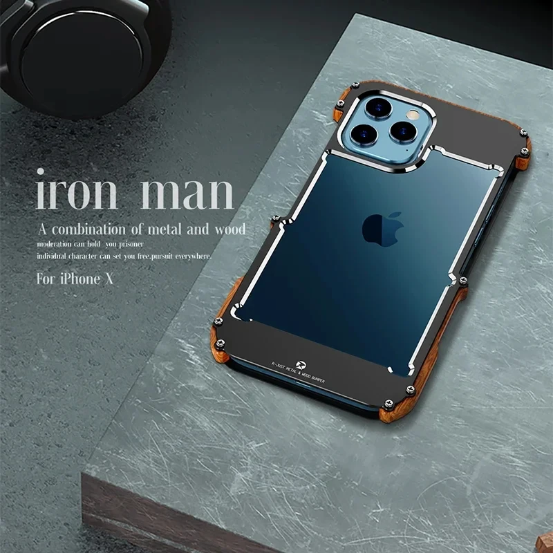 Wood Border Phone Case For Iphone 13 12 14 15 Pro Max 14 15 Plus Aluminum Metal Frame Phone Cover For IPHON 12 13 14 15 Promax