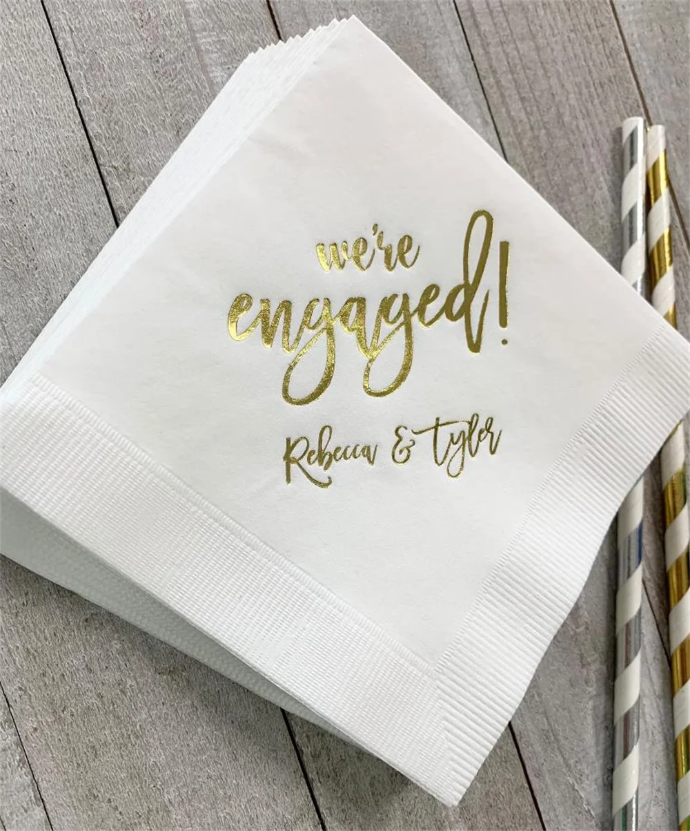 

50 Personalized Napkins Beverage Luncheon Dinner Size Available Wedding Napkins Custom Monogram Engagement Party We're Engaged