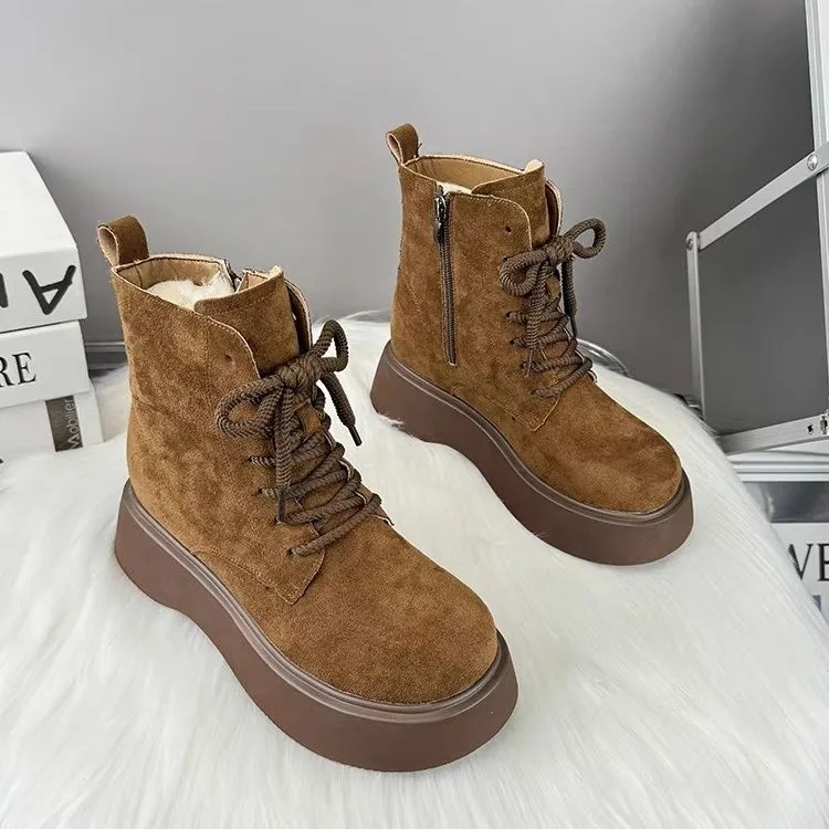 Free Shipping Women Plush Lined Platform Ankle Boots Side Zipper Stylish Winter Warm Footwear, Customer Favorite