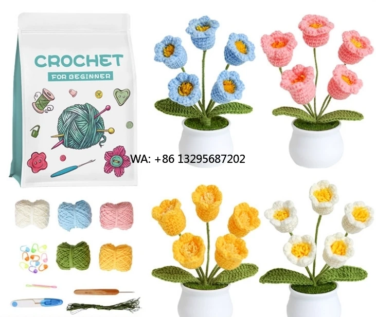 

Crochet Kit for Beginners Flower Starter Kit Beginner for Adults DIY Material Package with Detailed Tutorials