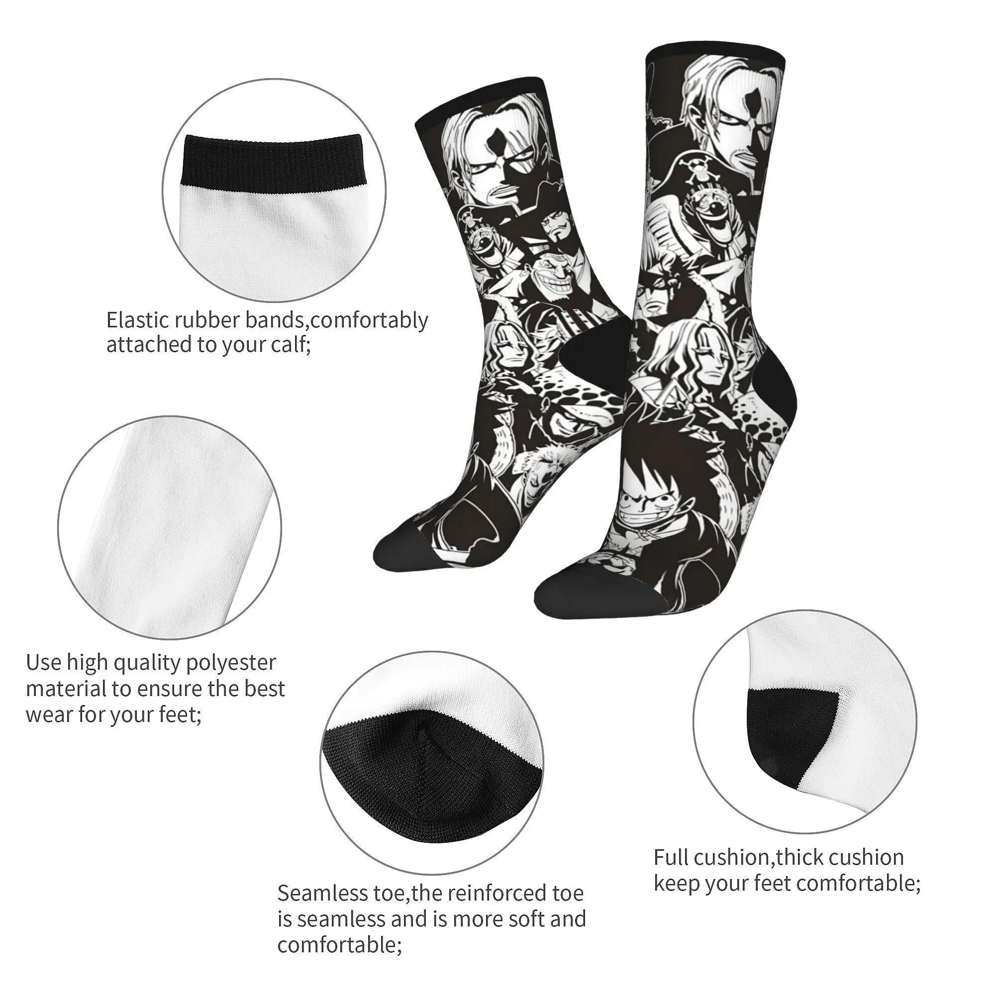 Funny Male Men Socks Crazy Luffy Zoro Manga Collage Sock Polyester One Piece Graphic Women's Socks Spring Summer Autumn Winter