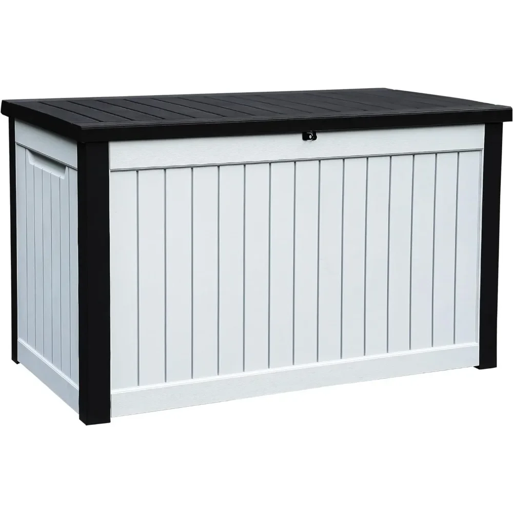 230 Gallon Large Outdoor Storage Deck Box for Patio Furniture, Outdoor Cushions,Weather Resistant Resin, Lockable (Black&White1)