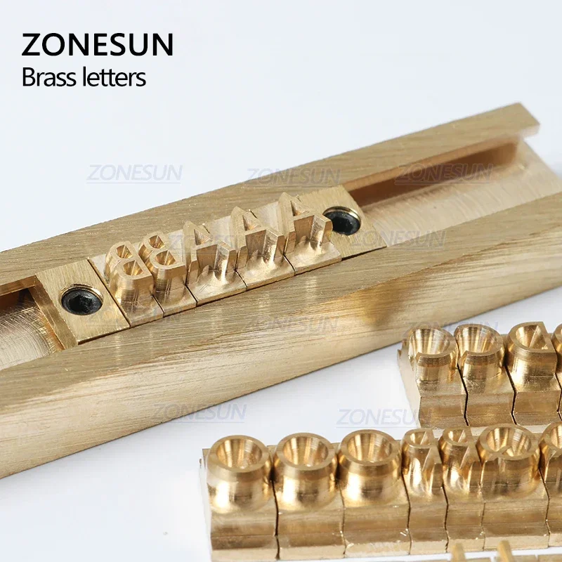 ZONESUN 184Pcs Custom Logo Brass Alphabet Letter Set With Number Symbols 10cm T slot Letter Stamp For Hot Foil Stamping Machine